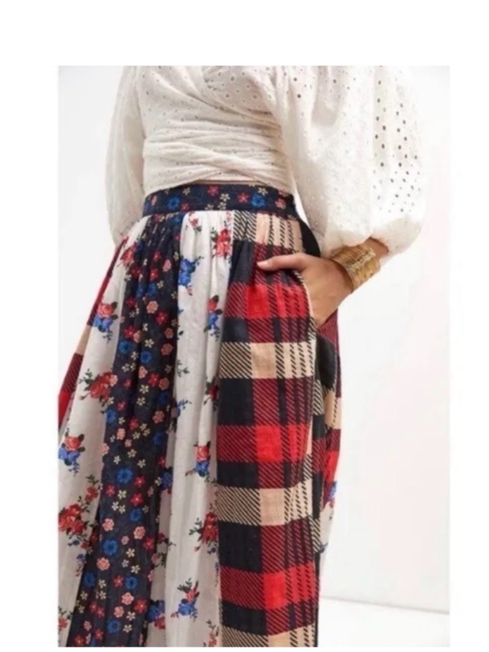 NWT Anthropologie LetMeBe Boho Patchwork panel Maxi Skirt. - Picture 3 of 13